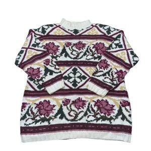 Vintage 80s‎ Express Tricot Sweater Medium Cottagecore Floral Chunky Handknitted
